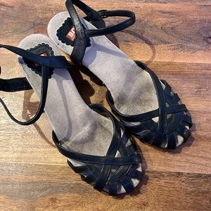 BC Footwear Black Leather Sandal Wedges - Vintage